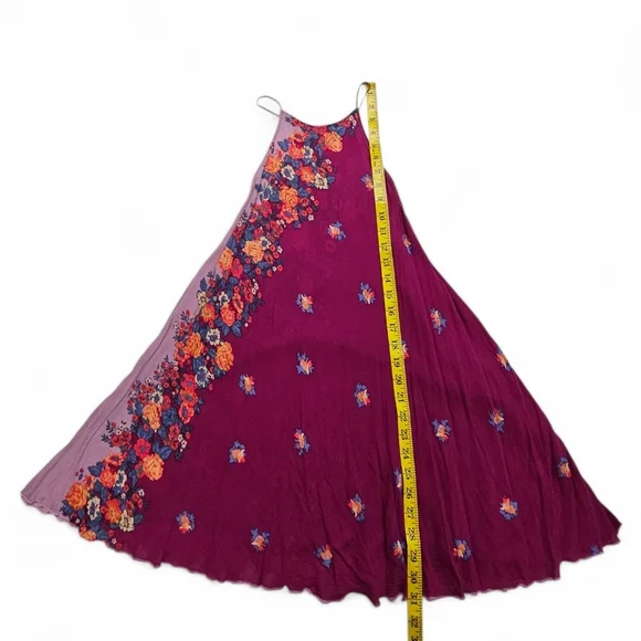 Free People It's a Cinch Magenta Floral Print Tie Back Mini Dress Size Small - Picture 12 of 16